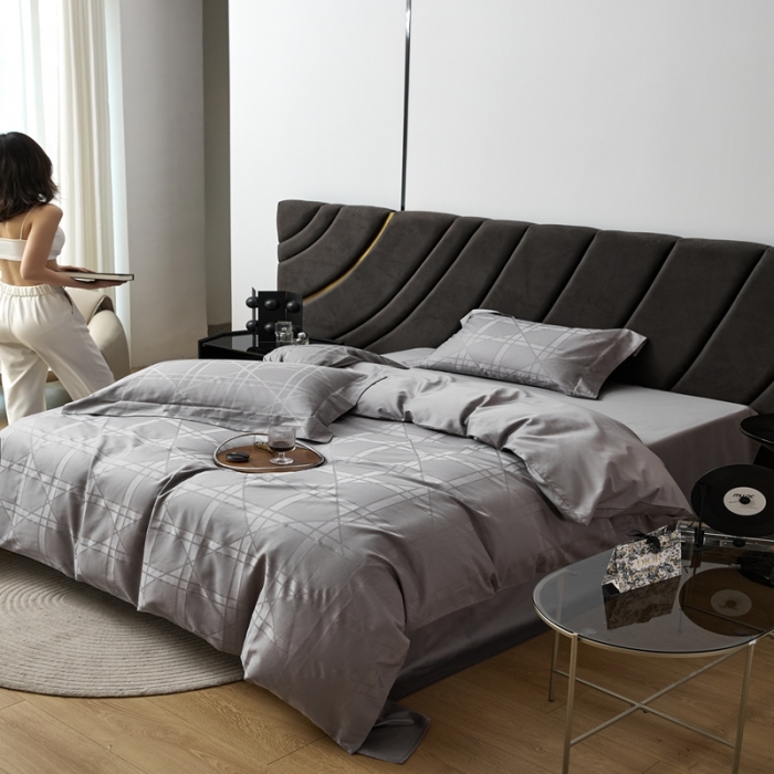 91家纺网 家纺一手货源 找家纺 安莱生活 2023新款 100S纯棉提花四件套 米兰印象-灰