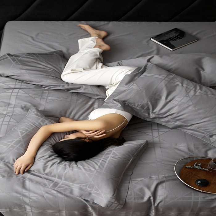 91家纺网 家纺一手货源 找家纺 安莱生活 2023新款 100S纯棉提花四件套 米兰印象-灰