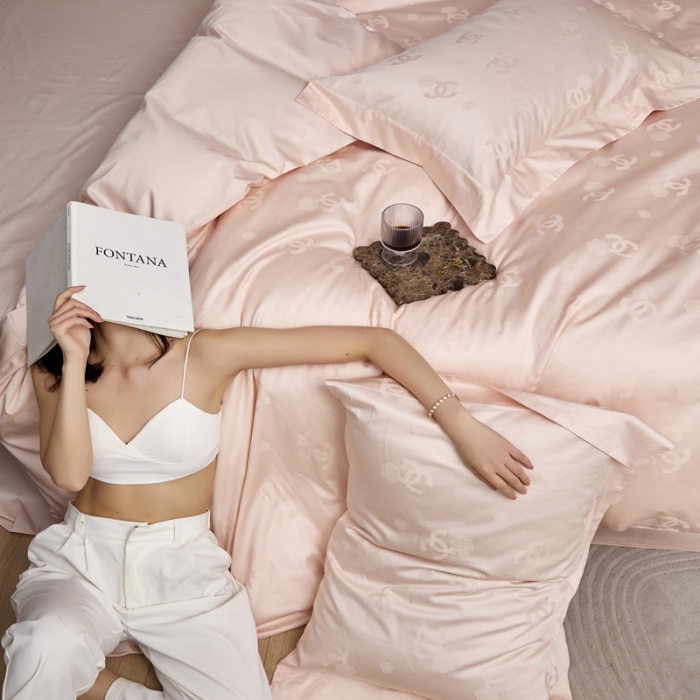 91家纺网 家纺一手货源 找家纺 安莱生活 2023新款 100S纯棉提花四件套 莫奈印象-粉