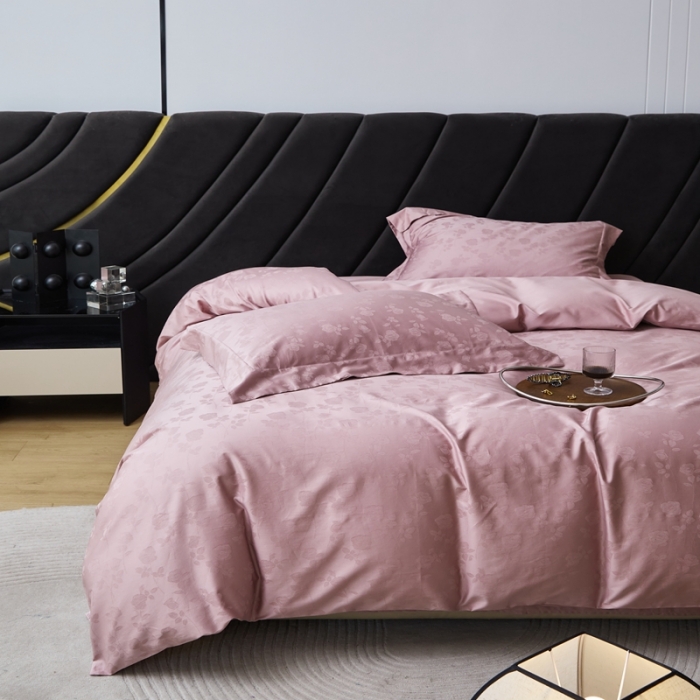 91家纺网 家纺一手货源 找家纺 安莱生活 2023新款 100S纯棉提花四件套 恬静花开-粉