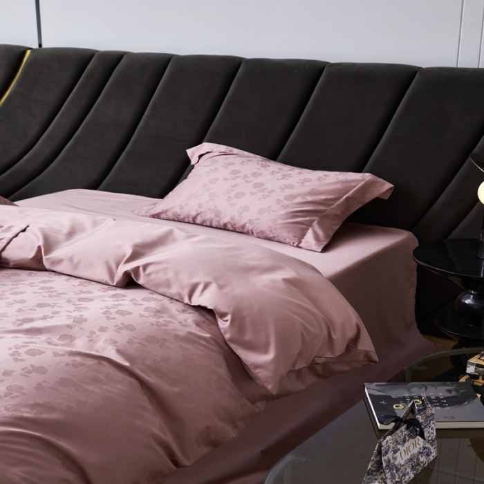 91家纺网 家纺一手货源 找家纺 安莱生活 2023新款 100S纯棉提花四件套 恬静花开-粉