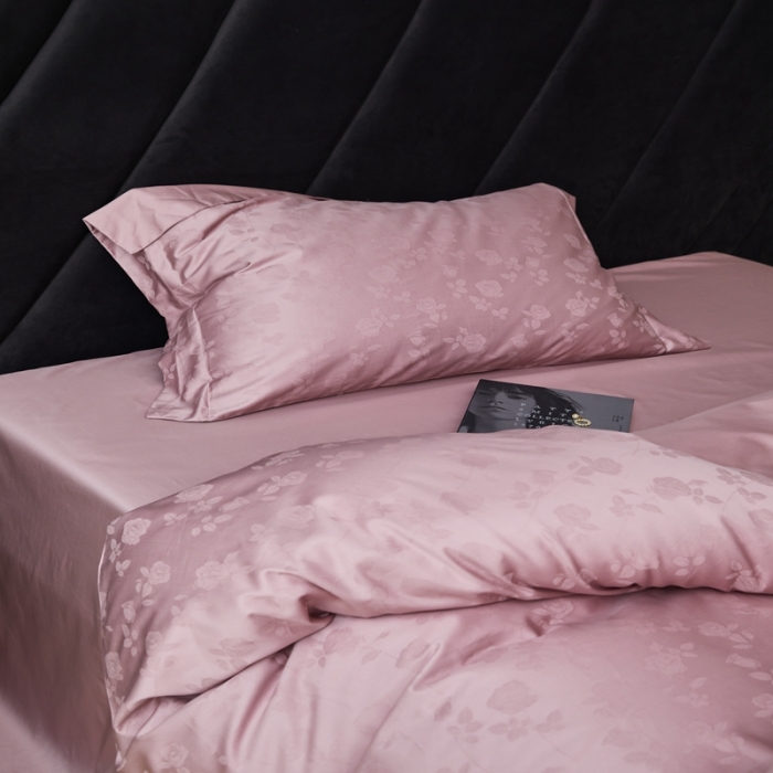 91家纺网 家纺一手货源 找家纺 安莱生活 2023新款 100S纯棉提花四件套 恬静花开-粉