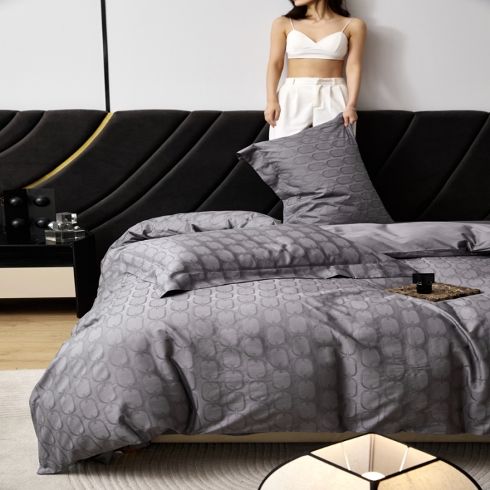 91家纺网 家纺一手货源 找家纺 安莱生活 2023新款 100S纯棉提花四件套 伊索-灰