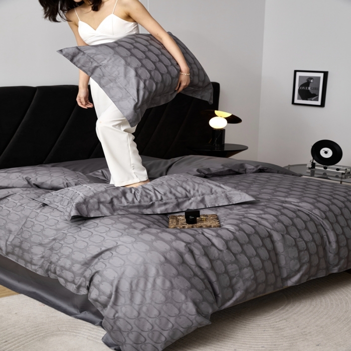 91家纺网 家纺一手货源 找家纺 安莱生活 2023新款 100S纯棉提花四件套 伊索-灰