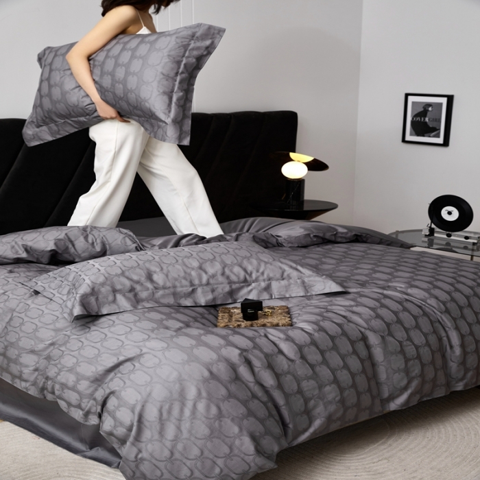 91家纺网 家纺一手货源 找家纺 安莱生活 2023新款 100S纯棉提花四件套 伊索-灰