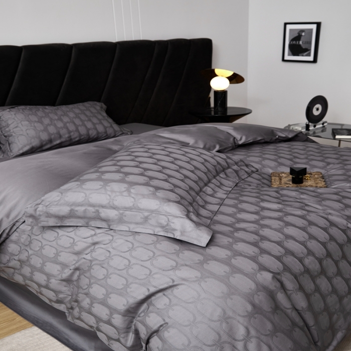 91家纺网 家纺一手货源 找家纺 安莱生活 2023新款 100S纯棉提花四件套 伊索-灰