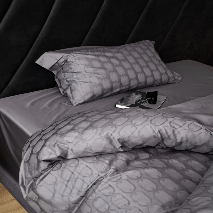 91家纺网 家纺一手货源 找家纺 安莱生活 2023新款 100S纯棉提花四件套 伊索-灰