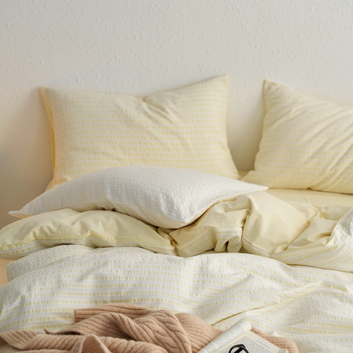 91家纺网 家纺一手货源 找家纺 安莱生活 2023新款 爆款水洗棉提花锦瑟基础款四件套 锦瑟基础款-奶黄