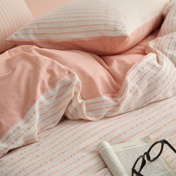 91家纺网 家纺一手货源 找家纺 安莱生活 2023新款 爆款水洗棉提花锦瑟基础款四件套 锦瑟基础款-嫩粉