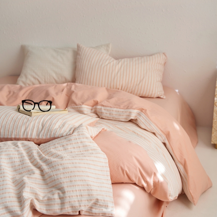 91家纺网 家纺一手货源 找家纺 安莱生活 2023新款 爆款水洗棉提花锦瑟基础款四件套 锦瑟基础款-嫩粉