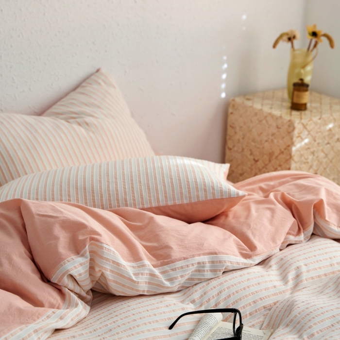 91家纺网 家纺一手货源 找家纺 安莱生活 2023新款 爆款水洗棉提花锦瑟基础款四件套 锦瑟基础款-嫩粉