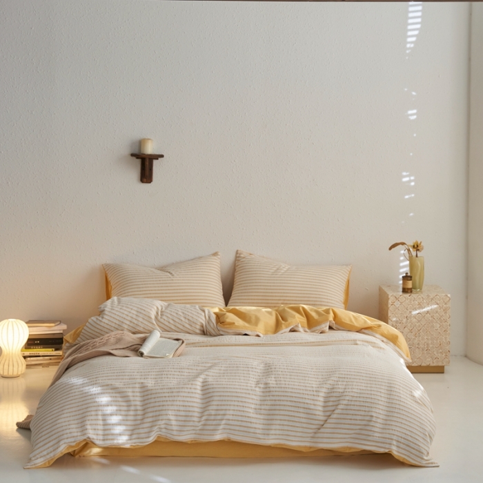 91家纺网 家纺一手货源 找家纺 安莱生活2023新款 爆款水洗棉提花锦瑟基础款四件套 锦瑟基础款-驼黄