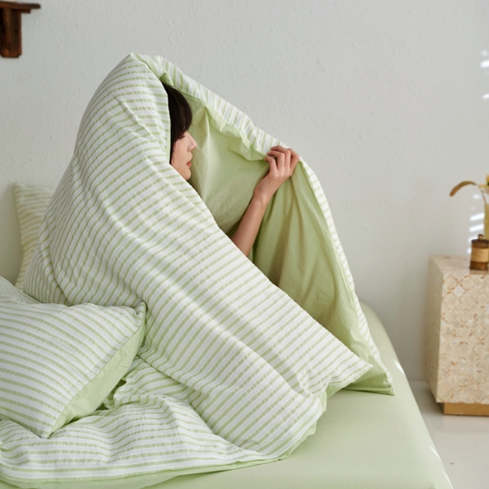 91家纺网 家纺一手货源 找家纺 安莱生活 2023新款 爆款水洗棉提花锦瑟基础款四件套 锦瑟基础款-嫩绿