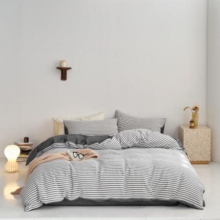 安莱生活 2023新款 爆款水洗棉提花锦瑟基础款四件套 锦瑟基础款-深灰