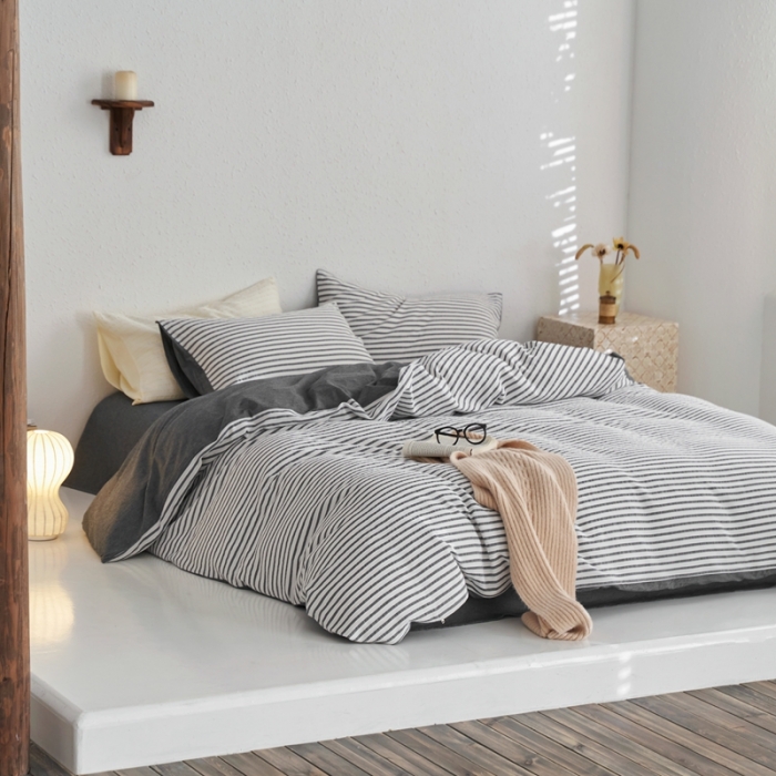 91家纺网 家纺一手货源 找家纺 安莱生活 2023新款 爆款水洗棉提花锦瑟基础款四件套 锦瑟基础款-深灰