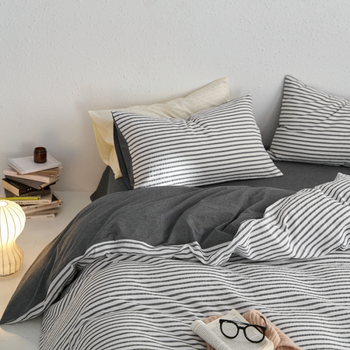 91家纺网 家纺一手货源 找家纺 安莱生活 2023新款 爆款水洗棉提花锦瑟基础款四件套 锦瑟基础款-深灰