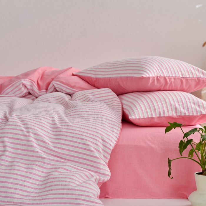 91家纺网 家纺一手货源 找家纺 安莱生活 2023新款 爆款水洗棉提花锦瑟基础款四件套 锦瑟基础款-桃红