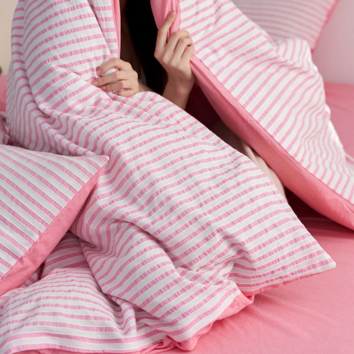 91家纺网 家纺一手货源 找家纺 安莱生活 2023新款 爆款水洗棉提花锦瑟基础款四件套 锦瑟基础款-桃红