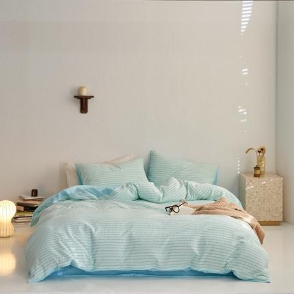 安莱生活 2023新款 爆款水洗棉提花锦瑟基础款四件套 锦瑟基础款-天蓝