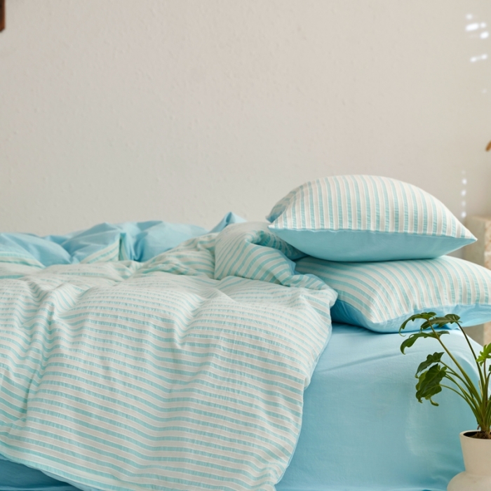 91家纺网 家纺一手货源 找家纺 安莱生活 2023新款 爆款水洗棉提花锦瑟基础款四件套 锦瑟基础款-天蓝