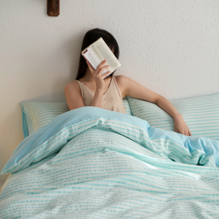 91家纺网 家纺一手货源 找家纺 安莱生活 2023新款 爆款水洗棉提花锦瑟基础款四件套 锦瑟基础款-天蓝