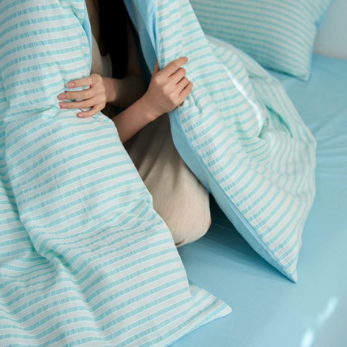 91家纺网 家纺一手货源 找家纺 安莱生活 2023新款 爆款水洗棉提花锦瑟基础款四件套 锦瑟基础款-天蓝