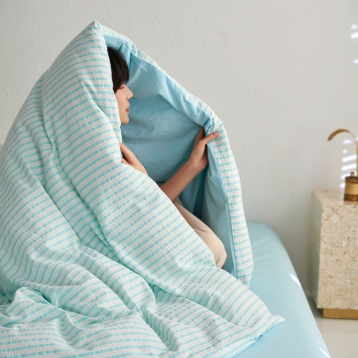 91家纺网 家纺一手货源 找家纺 安莱生活 2023新款 爆款水洗棉提花锦瑟基础款四件套 锦瑟基础款-天蓝