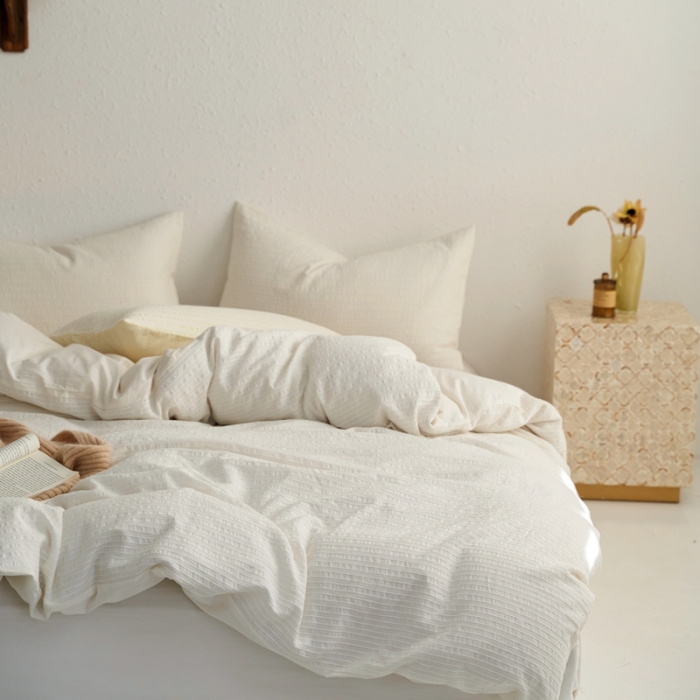 91家纺网 家纺一手货源 找家纺 安莱生活 2023新款 爆款水洗棉提花锦瑟基础款四件套 锦瑟基础款-盐白