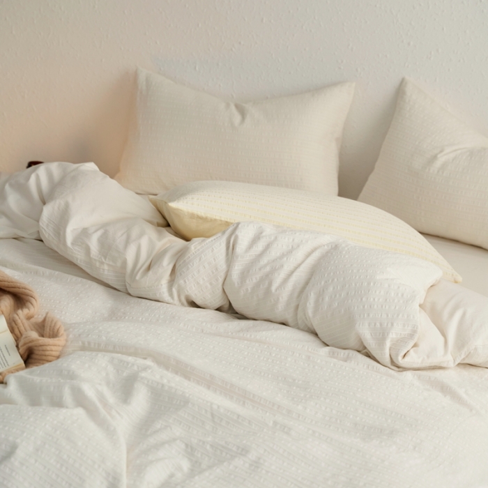 91家纺网 家纺一手货源 找家纺 安莱生活 2023新款 爆款水洗棉提花锦瑟基础款四件套 锦瑟基础款-盐白