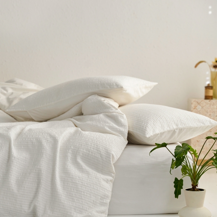 91家纺网 家纺一手货源 找家纺 安莱生活 2023新款 爆款水洗棉提花锦瑟基础款四件套 锦瑟基础款-盐白