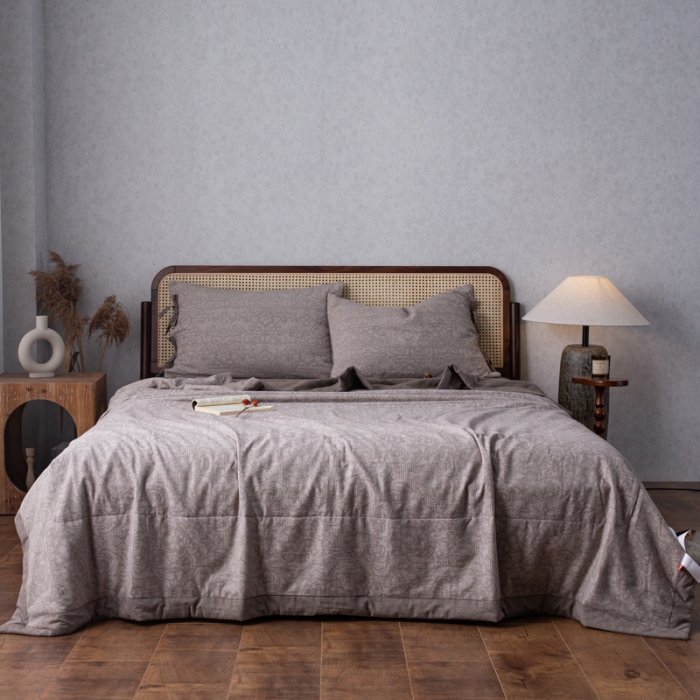 91家纺网 家纺一手货源 找家纺 安莱生活2023新款 双层纱华夫格夏被四件套及单独夏被 华夫格-浅灰