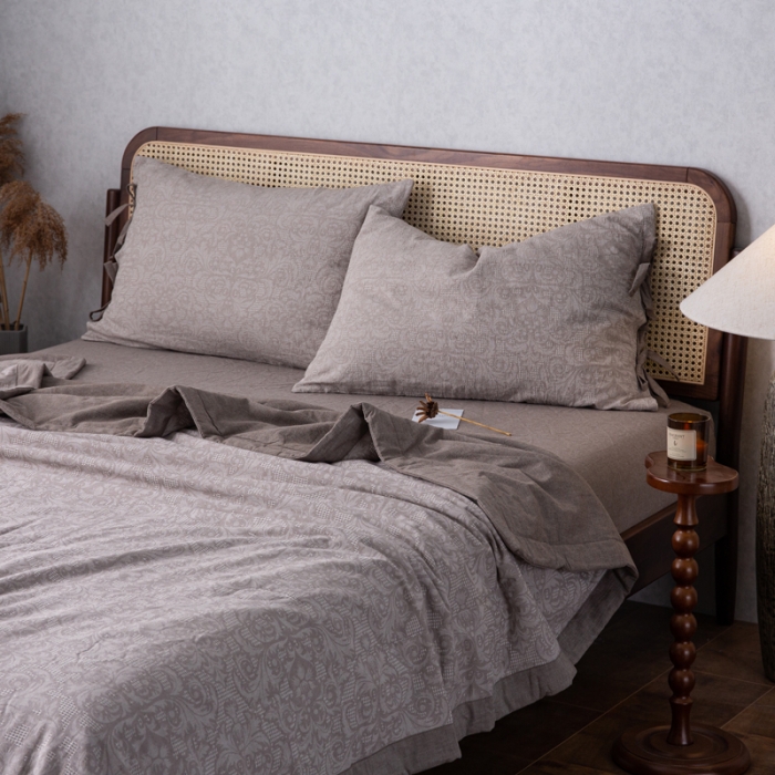 91家纺网 家纺一手货源 找家纺 安莱生活2023新款 双层纱华夫格夏被四件套及单独夏被 华夫格-浅灰