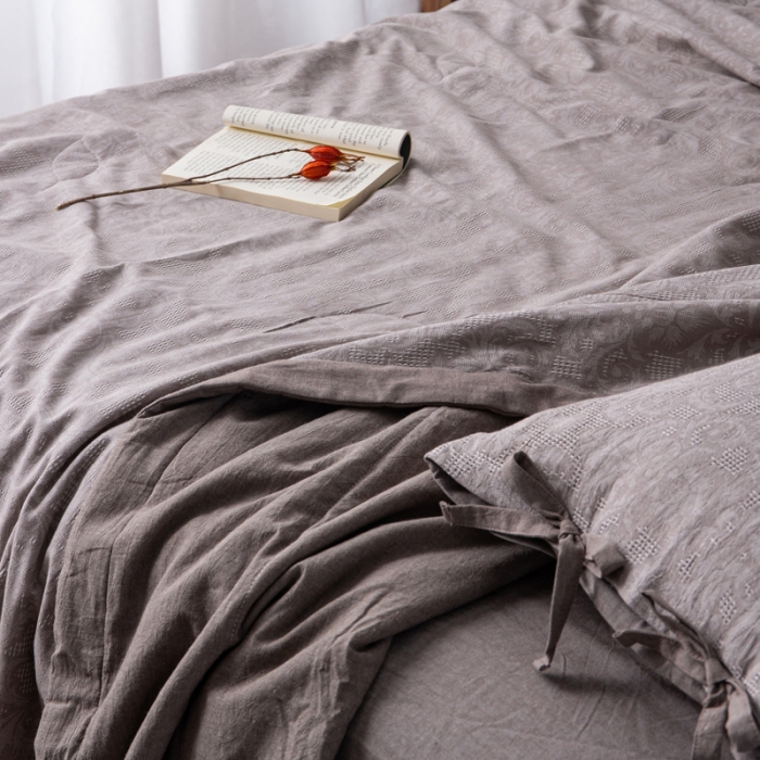 91家纺网 家纺一手货源 找家纺 安莱生活2023新款 双层纱华夫格夏被四件套及单独夏被 华夫格-浅灰