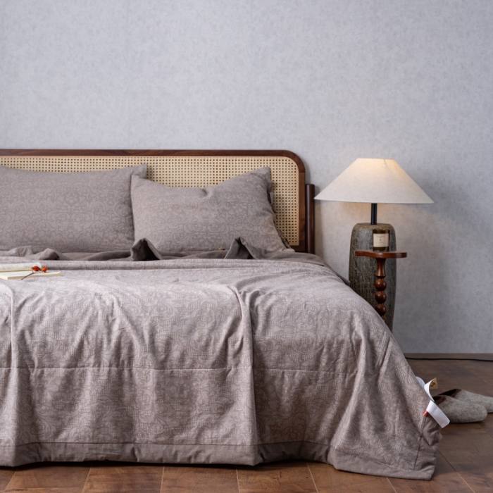 91家纺网 家纺一手货源 找家纺 安莱生活2023新款 双层纱华夫格夏被四件套及单独夏被 华夫格-浅灰