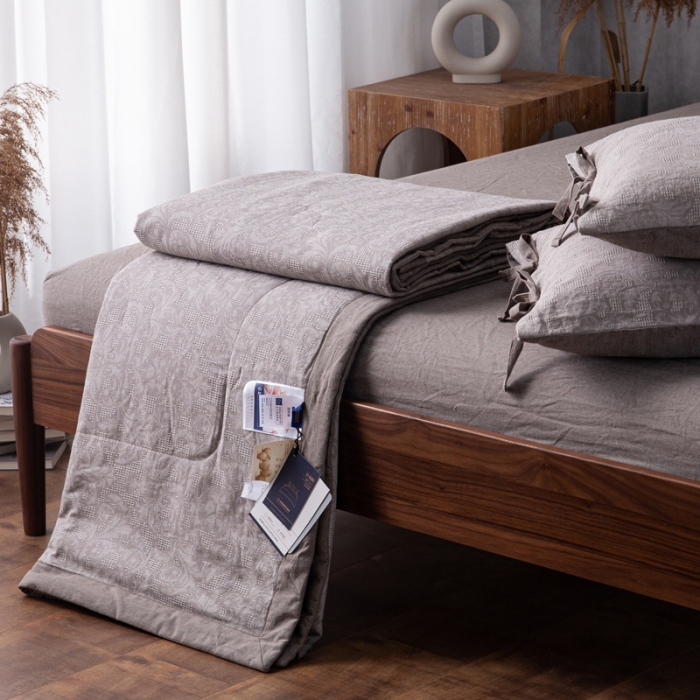 91家纺网 家纺一手货源 找家纺 安莱生活2023新款 双层纱华夫格夏被四件套及单独夏被 华夫格-浅灰