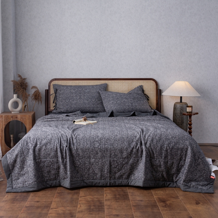 91家纺网 家纺一手货源 找家纺 安莱生活2023新款 双层纱华夫格夏被四件套及单独夏被 华夫格-深灰