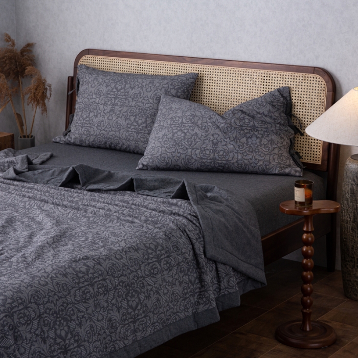 91家纺网 家纺一手货源 找家纺 安莱生活2023新款 双层纱华夫格夏被四件套及单独夏被 华夫格-深灰