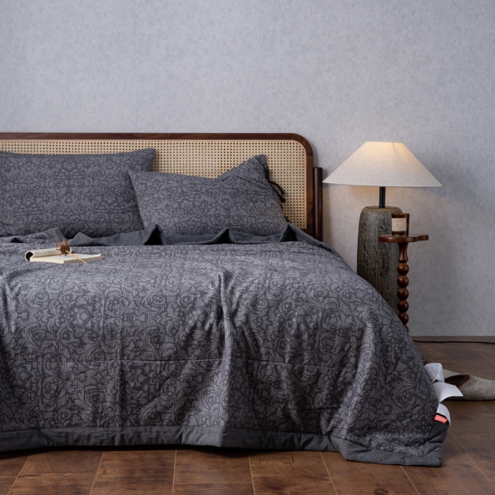 91家纺网 家纺一手货源 找家纺 安莱生活2023新款 双层纱华夫格夏被四件套及单独夏被 华夫格-深灰