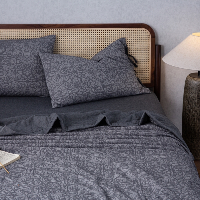 91家纺网 家纺一手货源 找家纺 安莱生活2023新款 双层纱华夫格夏被四件套及单独夏被 华夫格-深灰