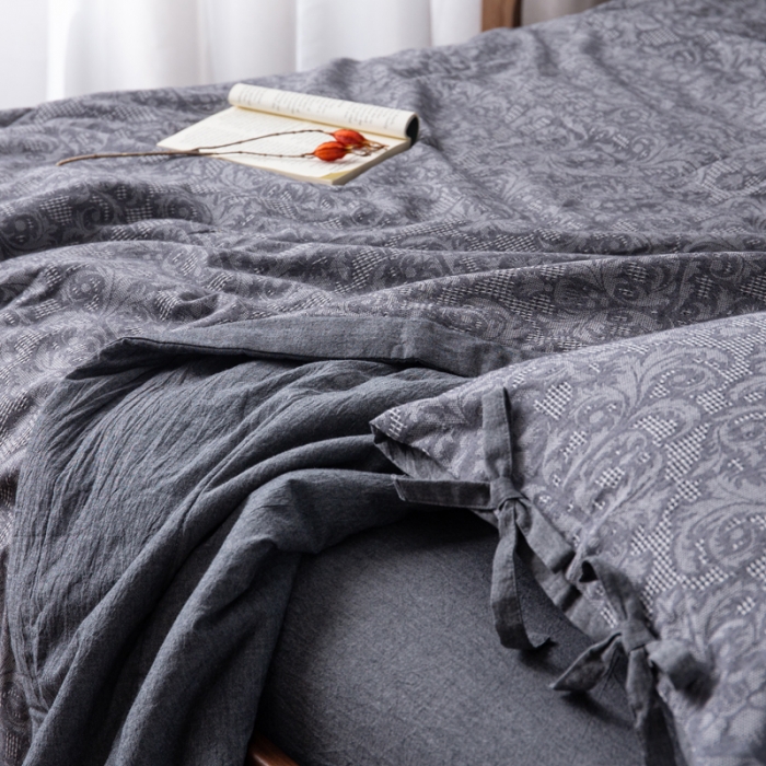 91家纺网 家纺一手货源 找家纺 安莱生活2023新款 双层纱华夫格夏被四件套及单独夏被 华夫格-深灰
