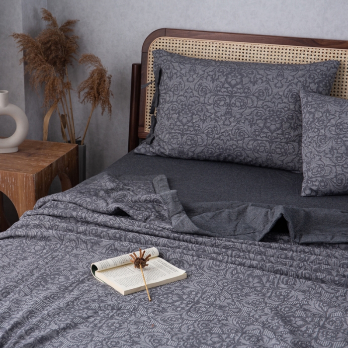 91家纺网 家纺一手货源 找家纺 安莱生活2023新款 双层纱华夫格夏被四件套及单独夏被 华夫格-深灰