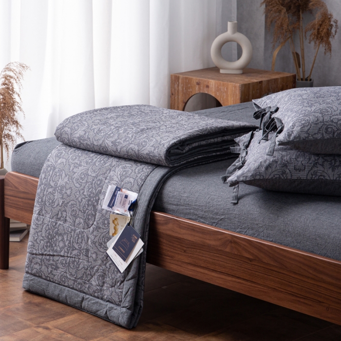 91家纺网 家纺一手货源 找家纺 安莱生活2023新款 双层纱华夫格夏被四件套及单独夏被 华夫格-深灰