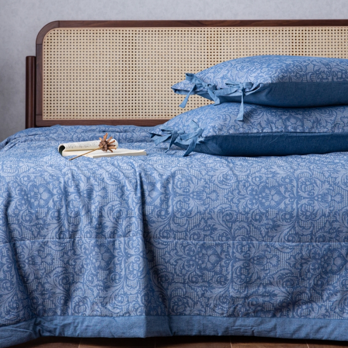 91家纺网 家纺一手货源 找家纺 安莱生活2023新款 双层纱华夫格夏被四件套及单独夏被 华夫格-深蓝