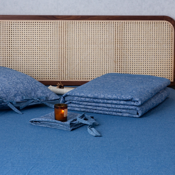 91家纺网 家纺一手货源 找家纺 安莱生活2023新款 双层纱华夫格夏被四件套及单独夏被 华夫格-深蓝