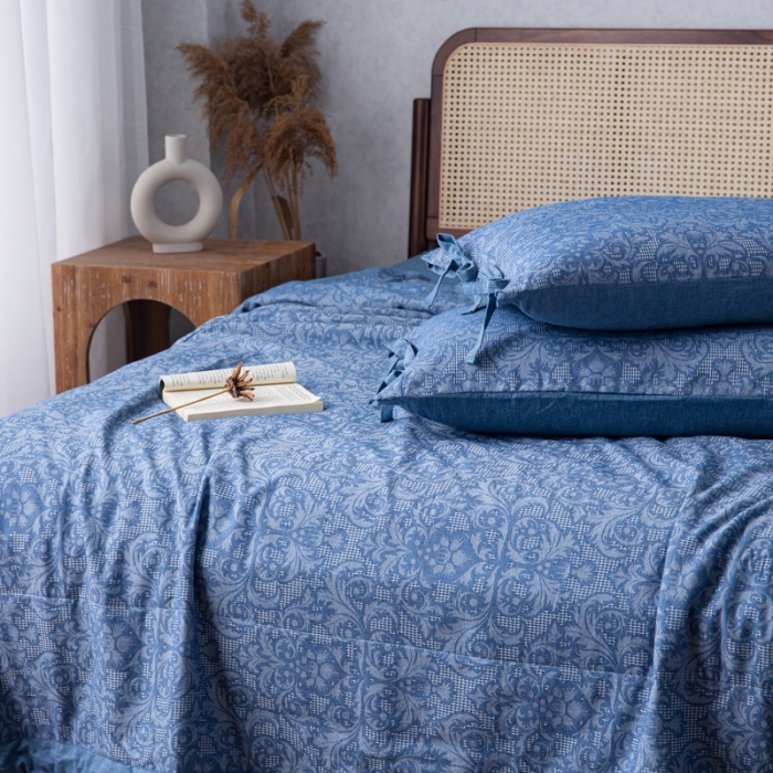 91家纺网 家纺一手货源 找家纺 安莱生活2023新款 双层纱华夫格夏被四件套及单独夏被 华夫格-深蓝