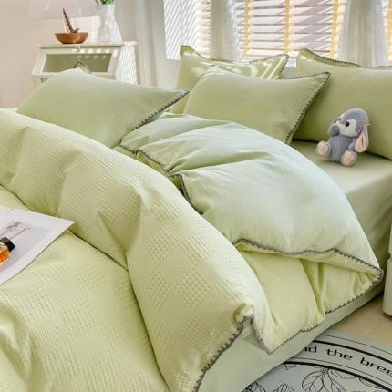 91家纺网 家纺一手货源 找家纺 （总）韩秀 2025新款13372纯棉大提花华夫格60s贝壳绣全棉四件套纯色丝光100长绒棉