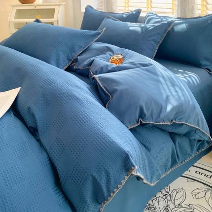 91家纺网 家纺一手货源 找家纺 （总）韩秀 2025新款13372纯棉大提花华夫格60s贝壳绣全棉四件套纯色丝光100长绒棉