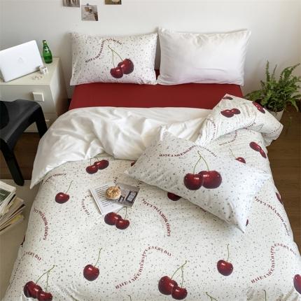 91家纺网 家纺一手货源 找家纺 桃喜 2024新款40支全棉13376ins风数码印花四件套 车厘子