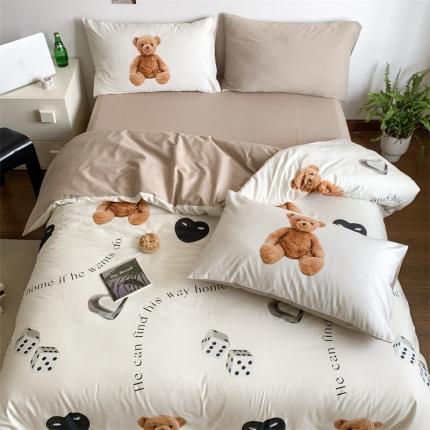 91家纺网 家纺一手货源 找家纺 桃喜 2024新款40支全棉13376ins风数码印花四件套 玩偶熊