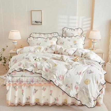 宜凡 2023新款 全棉韩版床裙四件套 花儿与兔